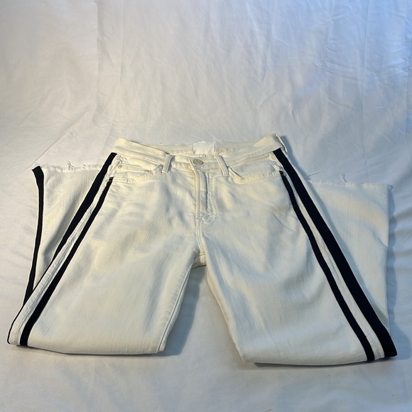 MOTHER Insider Crop Step Fray Jeans Size 24 White with Black Stripes - Picture 9 of 11